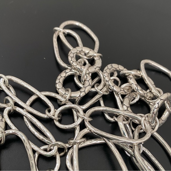 Retired BRIGHTON Silver-plated Pebbled Hammered Geometric Links 35” Necklace 91g - Picture 7 of 12